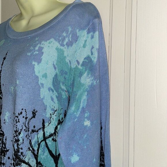 Joseph A. periwinkle blue long 3/4 sleeve sweater with Big Ben on front & back - Picture 4 of 9